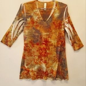 Decorated Originals Trendy Mustard Gypsey‎ Sweater Top Stretch V-Neck Size M